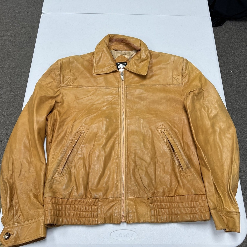 Alexandre Leather Jacket Mens 42 Tan Vintage Bomber Zip Up Coat